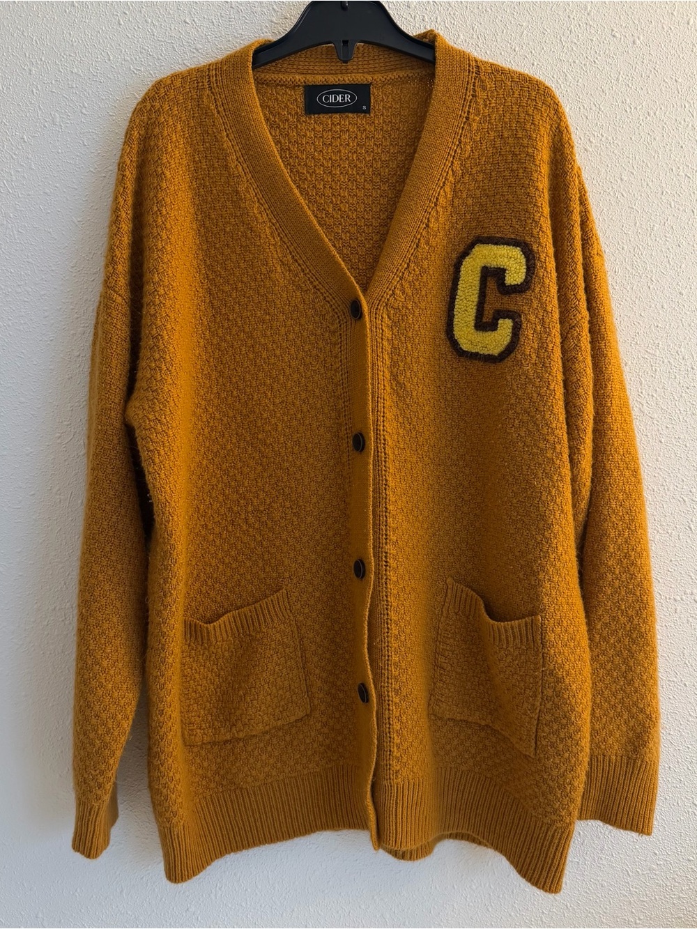 Cider Mustard Yellow Knit Cardigan with 'C' Patch